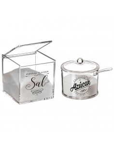 Tradineur - Set de salero y azucarero transparentes de metacrilato con tapa, recipientes para guardar sal y azúcar, condimentos