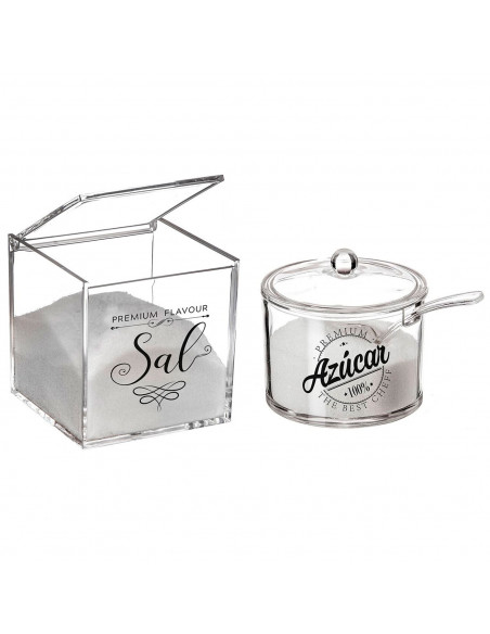 Tradineur - Set de salero y azucarero transparentes de metacrilato con tapa, recipientes para guardar sal y azúcar, condimentos