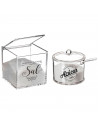 Tradineur - Set de salero y azucarero transparentes de metacrilato con tapa, recipientes para guardar sal y azúcar, condimentos