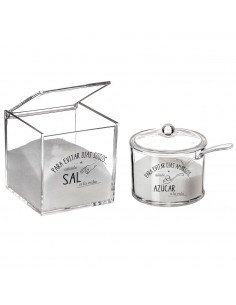 Tradineur - Set de salero y azucarero con tapa, metacrilato transparente, recipientes para guardar sal y azúcar, condimentos de