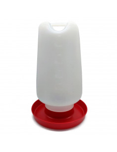 Tradineur - Bebedero de plástico para aves, gallinas, recipiente con asa para agua de animales, fabricado en España (Blanco y ro