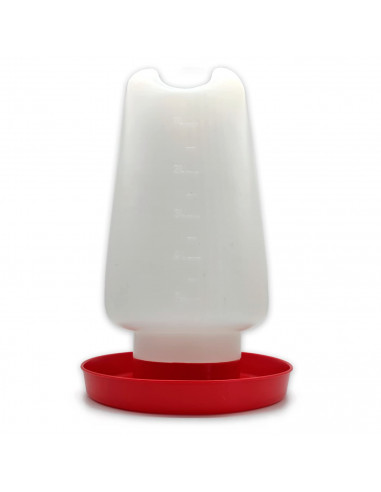 Tradineur - Bebedero de plástico para aves, gallinas, recipiente con asa para agua de animales, fabricado en España (Blanco y ro