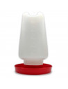 Tradineur - Bebedero de plástico para aves, gallinas, recipiente con asa para agua de animales, fabricado en España (Blanco y ro