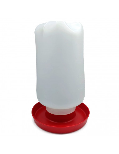 Tradineur - Bebedero de plástico para aves, gallinas, recipiente con asa para agua de animales, fabricado en España (Blanco y ro