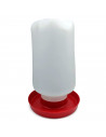 Tradineur - Bebedero de plástico para aves, gallinas, recipiente con asa para agua de animales, fabricado en España (Blanco y ro