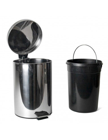 Tradineur - Papelera de acero inoxidable con apertura de pedal y recipiente interior extraíble, cubo de basura, residuos, recicl