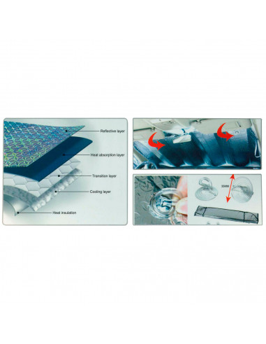 Tradineur - Parasol reflectante para coche, polietileno con película de aluminio, colocación con ventosas y gomas elásticas, pro