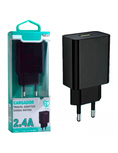 Tradineur - Cargado de móviles 2.4A - Alto rendimiento / Carga rápida / Calidad - 1 Puertos USB - Sin cable - Color Negro