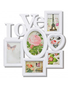 Tradineur - Multimarco para 6 fotos "Love", plástico, marco múltiple de pared para fotografías de distintos tamaños, portafotos,