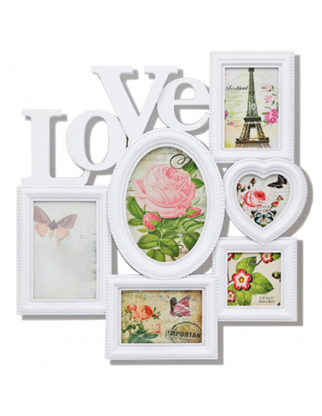Tradineur - Multimarco para 6 fotos "Love", plástico, marco múltiple de pared para fotografías de distintos tamaños, portafotos,