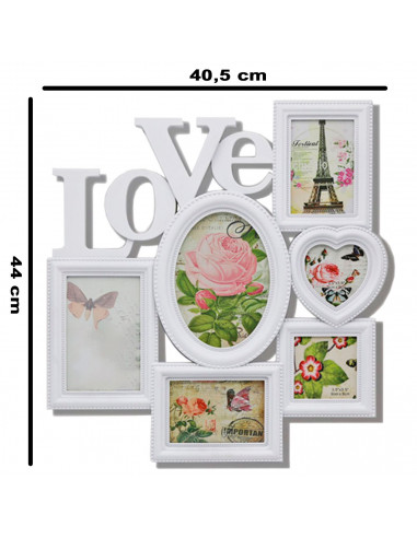 Tradineur - Multimarco para 6 fotos "Love", plástico, marco múltiple de pared para fotografías de distintos tamaños, portafotos,