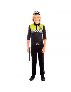 Tradineur - Disfraz infantil de policía, agente local, fibra sintética, incluye camiseta, pantalón, gorra y cinturón, carnaval,