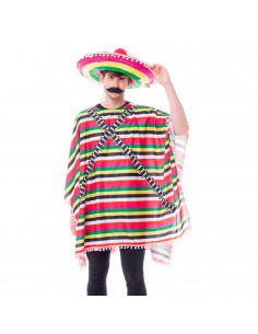 Tradineur - Disfraz de mexicano para adulto - Fabricado en fibra sintética - Incluye Poncho - Ideal para carnaval, Halloween, co