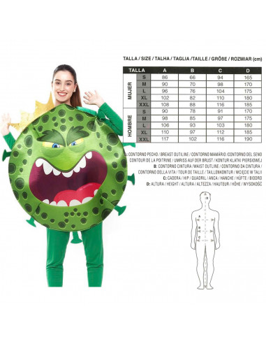 Tradineur - Disfraz de virus mortal para adulto - Fabricado en fibra sintética - Incluye traje verde - Ideal para carnaval, Hall