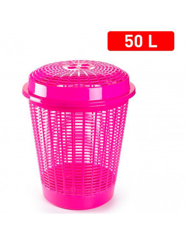 Tradineur - Cesto redondo para ropa sucia, 57,5 x 45,7 cm, pongotodo con tapa, cubo para almacenar la colada, diseño a rayas, fa