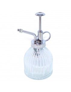 Tradineur - Aceitera de cristal a rayas con pulverizador de spray, dispensador rellenable para aceite, vinagre, aliñar ensaladas