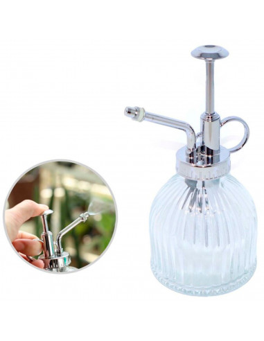 Tradineur - Aceitera de cristal a rayas con pulverizador de spray, dispensador rellenable para aceite, vinagre, aliñar ensaladas