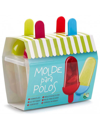 Tradineur - Molde de helados, 4 polos, molde de polipropileno reutilizable, 1 pieza, fácil liberación, sin BPA, apto para lavava