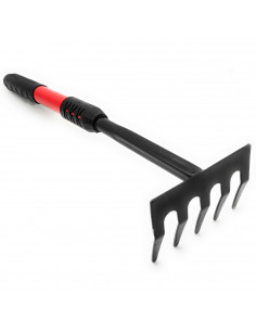 Tradineur - Rastrillo de mano de jardín, metal y plástico, 5 dientes, mango ergonómico, quitar malas hierbas, huerto, cultivos,