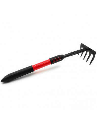 Tradineur - Rastrillo de mano de jardín, metal y plástico, 5 dientes, mango ergonómico, quitar malas hierbas, huerto, cultivos,