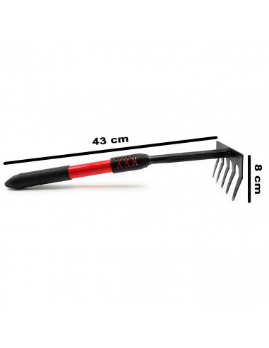 Tradineur - Rastrillo de mano de jardín, metal y plástico, 5 dientes, mango ergonómico, quitar malas hierbas, huerto, cultivos,