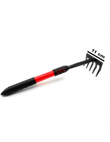 Tradineur - Rastrillo de mano de jardín, metal y plástico, 5 dientes, mango ergonómico, quitar malas hierbas, huerto, cultivos,
