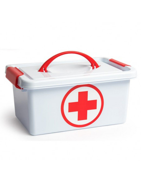 Plastic Forte - Caja botiquín de plástico con asa de color blanco, de 29 x 18,5 x 13 cm,con capacidad para 4 litros. Baúl con ta