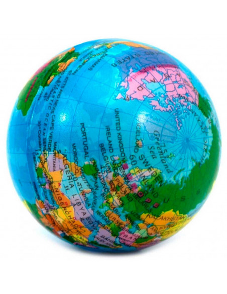 Tradineur - Pelota antiestrés, diseño del mundo, poliuretano blando, bola calmante para aliviar el estrés, planeta Tierra, regal