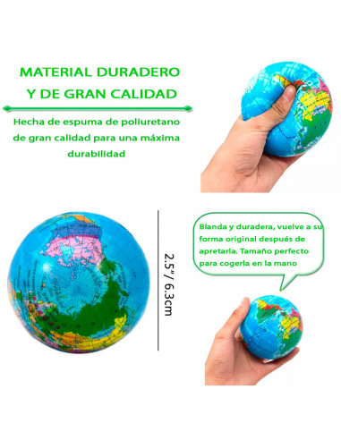 Tradineur - Pelota antiestrés, diseño del mundo, poliuretano blando, bola calmante para aliviar el estrés, planeta Tierra, regal