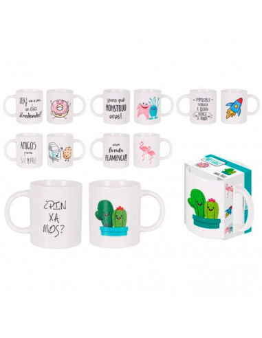 Tradineur - Taza de cerámica con dibujos y frases divertidas, taza para café, té, infusiones, desayuno, apta para lavavajillas y