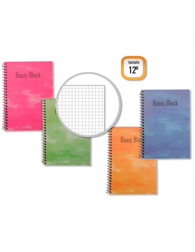 Tradineur - Cuaderno cuadriculado de 12º con encuadernación de espiral, libreta, bloc de notas con anilla, tapa de cartón y 80 h