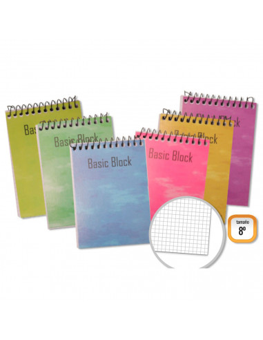 Tradineur - Cuaderno cuadriculado apaisado de 8º con encuadernación de espiral, libreta, bloc de notas con anilla, tapa de cartó
