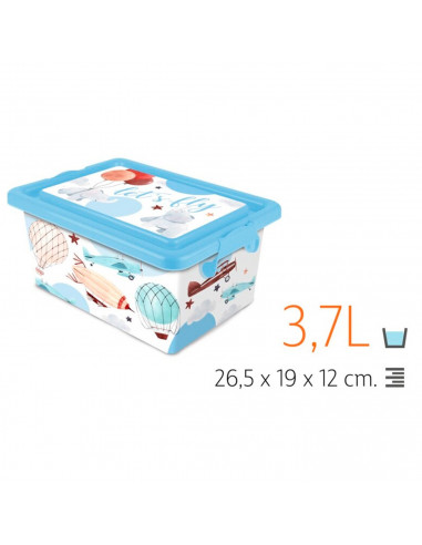 Tradineur  Caja de almacenamiento  Diseño Lets fly  Capacidad de 3,7 Litros  Fabricado en España - Contenedor para almacenar