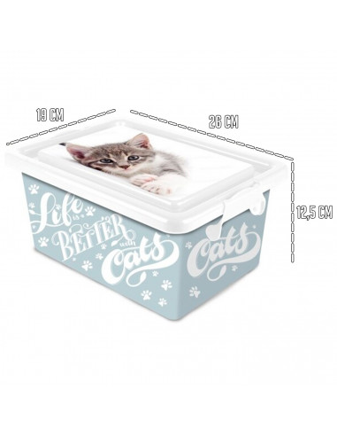 Tradineur  Caja de almacenamiento  Diseño de gatos  Capacidad de 3,7 Litros  Fabricado en España - Contenedor para almacenar