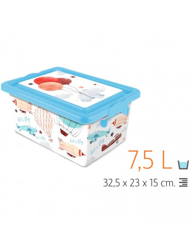 Tradineur  Caja de almacenamiento  Diseño Lets Fly  Capacidad de 7,5 Litros  Fabricado en España - Contenedor para almacenar