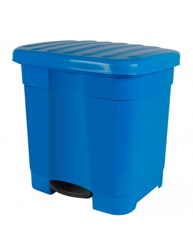Tradineur - Cubo de basura azul con pedal 46 litros plástico 45,5 x 43,5 x 39 cm. Contenedor de basura, papelera con separador p