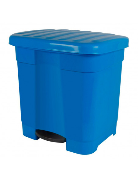 Tradineur - Cubo de basura azul con pedal 46 litros plástico 45,5 x 43,5 x 39 cm. Contenedor de basura, papelera con separador p