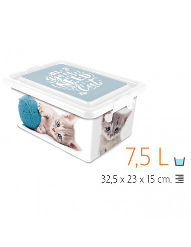 Tradineur  Caja de almacenamiento  Diseño Gatos  Capacidad de 7,5 Litros  Fabricado en España - Contenedor para almacenar ju