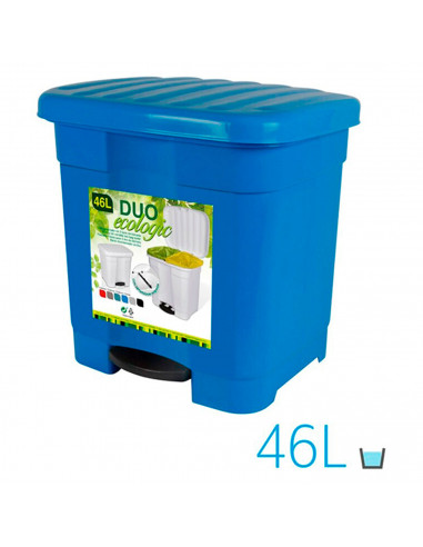 Tradineur - Cubo de basura azul con pedal 46 litros plástico 45,5 x 43,5 x 39 cm. Contenedor de basura, papelera con separador p