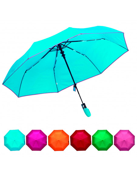Tradineur - Paraguas plegable - mango curvo - Fabricado en poliéster - Características: Antiviento, apertura automática, 8 varil