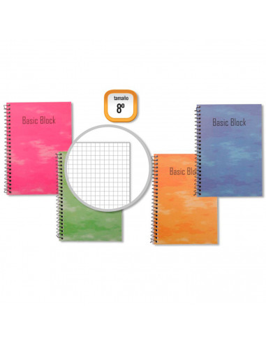 Tradineur - Cuaderno cuadriculado de 8º con encuadernación de espiral, libreta, bloc de notas con anilla, tapa de cartón y 80 ho
