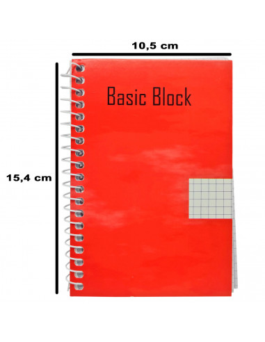 Tradineur - Cuaderno cuadriculado de 8º con encuadernación de espiral, libreta, bloc de notas con anilla, tapa de cartón y 80 ho
