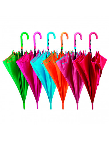 Tradineur - Paraguas largo - Mango de goma - Fabricado en poliéster - Características: Antiviento, apertura automática, 8 varill