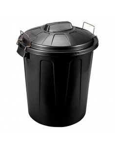 Tradineur - Cubo de basura con asas metálicas y tapa, plástico resistente, contenedor de residuos, papelera, reciclaje, industri