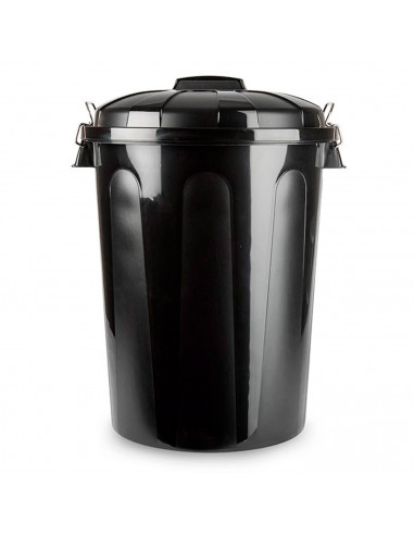 Tradineur - Cubo de basura con asas metálicas y tapa, plástico resistente, contenedor de residuos, papelera, reciclaje, industri