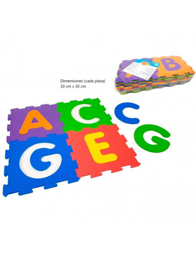 Tradineur - Pack de 26 baldosas de goma eva con letras desmontables, abecedario, esterilla, puzzle para habitación de bebé, niño