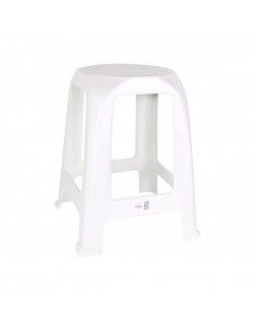 Taburete de plástico blanco con esquinas redondeadas, banqueta de plástico multiusos, 26 x 47 x 26 cm