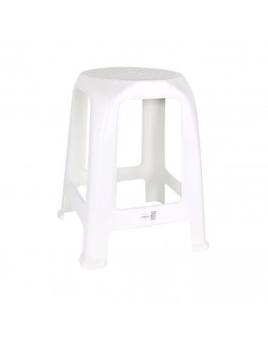 Taburete de plástico blanco con esquinas redondeadas, banqueta de plástico multiusos, 26 x 47 x 26 cm
