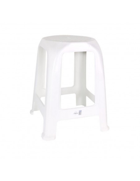 Taburete de plástico blanco con esquinas redondeadas, banqueta de plástico multiusos, 26 x 47 x 26 cm