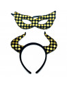 Tradineur - Diadema con cuernos y antifaz - Fabricado en poliéster - Accesorio para disfraces - Diseño a cuadros en color negro